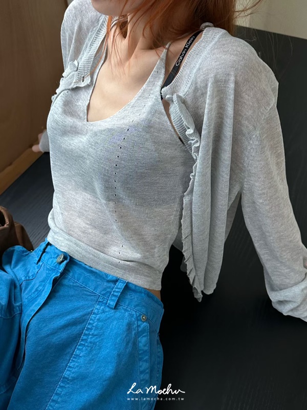 滾邊透膚背心+小外套SET
